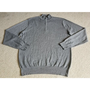 Mens Sweater-PETER MILLAR-GOLF-gray striped merino wool blend 1/4 zip pullover-M